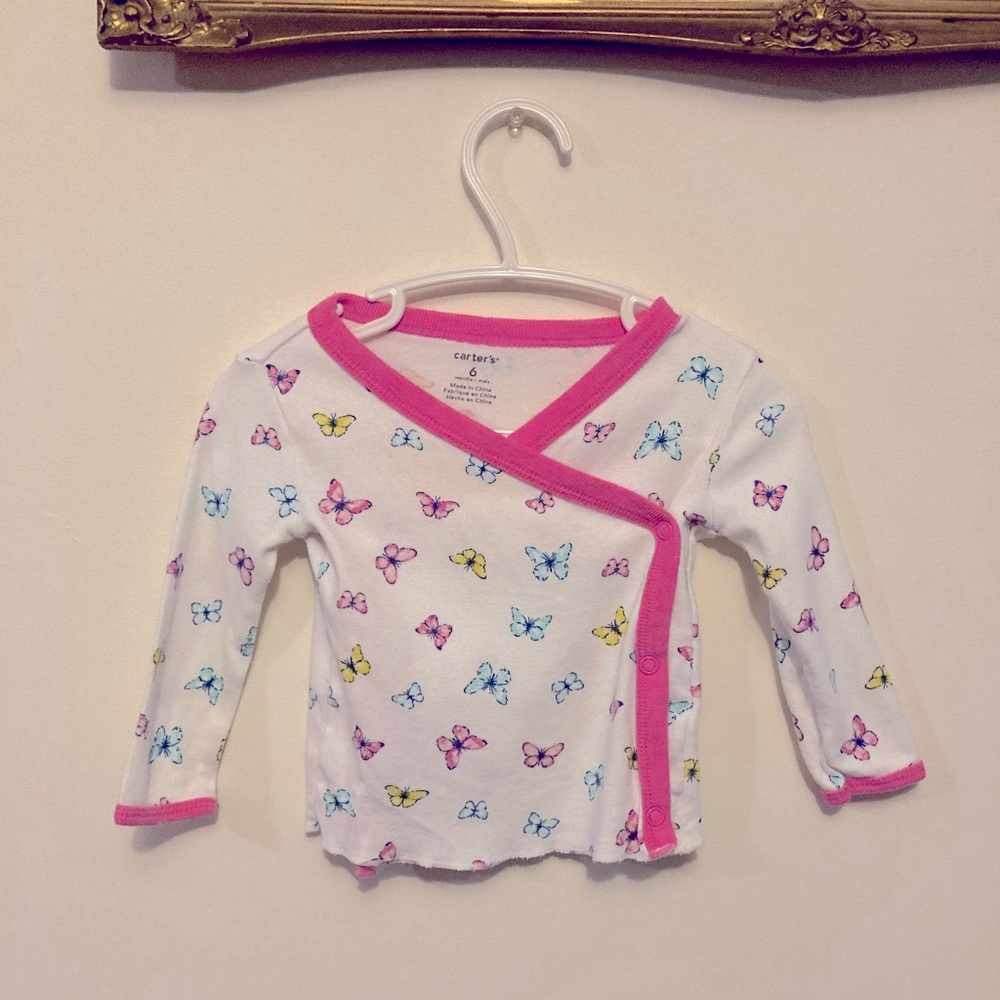 Carter’s Butterfly Pattern Long Sleeve Top with Snap Closures Baby Girl 6 M